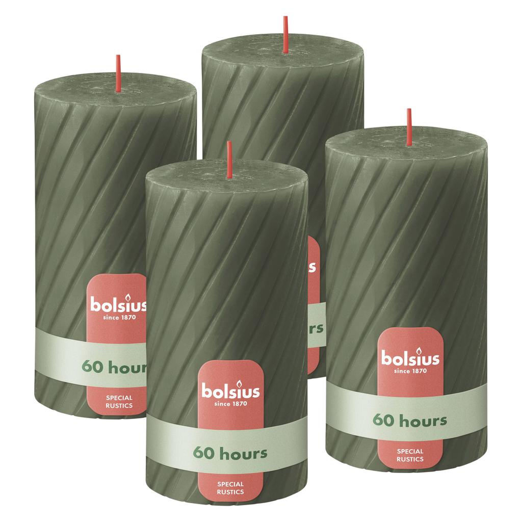 Bolsius stompkaars Rustiek gedraaid (Ø6,8x13 cm) (set van 4)