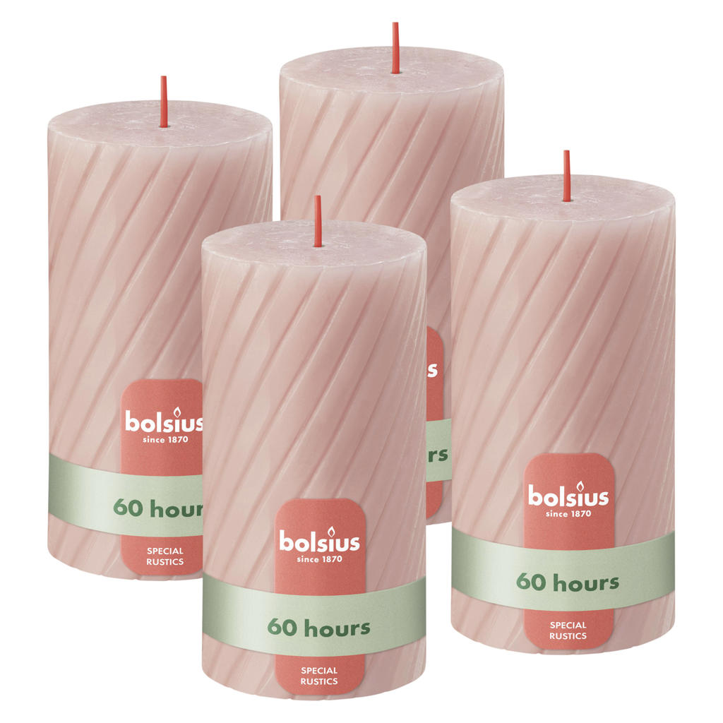Bolsius stompkaars Rustiek gedraaid (Ø6,8x13 cm) (set van 4)