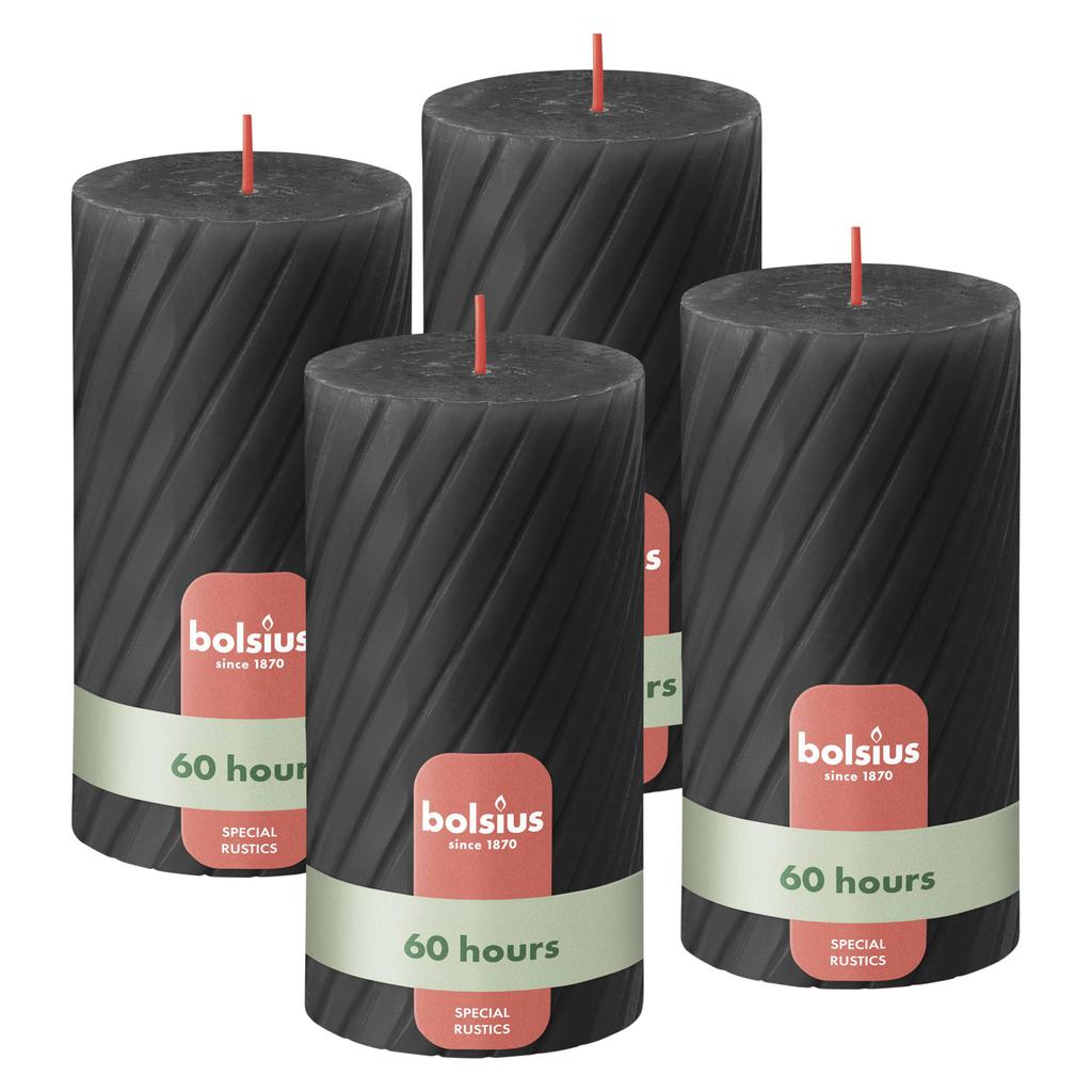 Bolsius stompkaars Rustiek gedraaid (Ø6,8x13 cm) (set van 4)