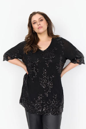 glitter top zwart met pailletten