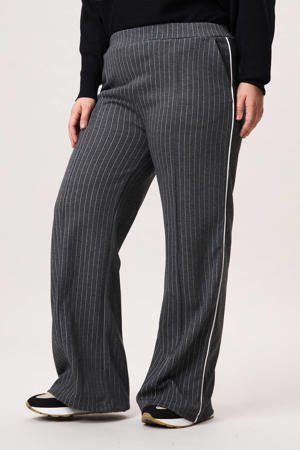 wide leg regular waist pantalon met krijtstreep antraciet