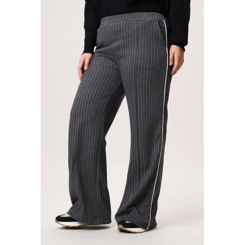 Miss Etam Plus wide leg regular waist pantalon met krijtstreep antraciet afbeelding