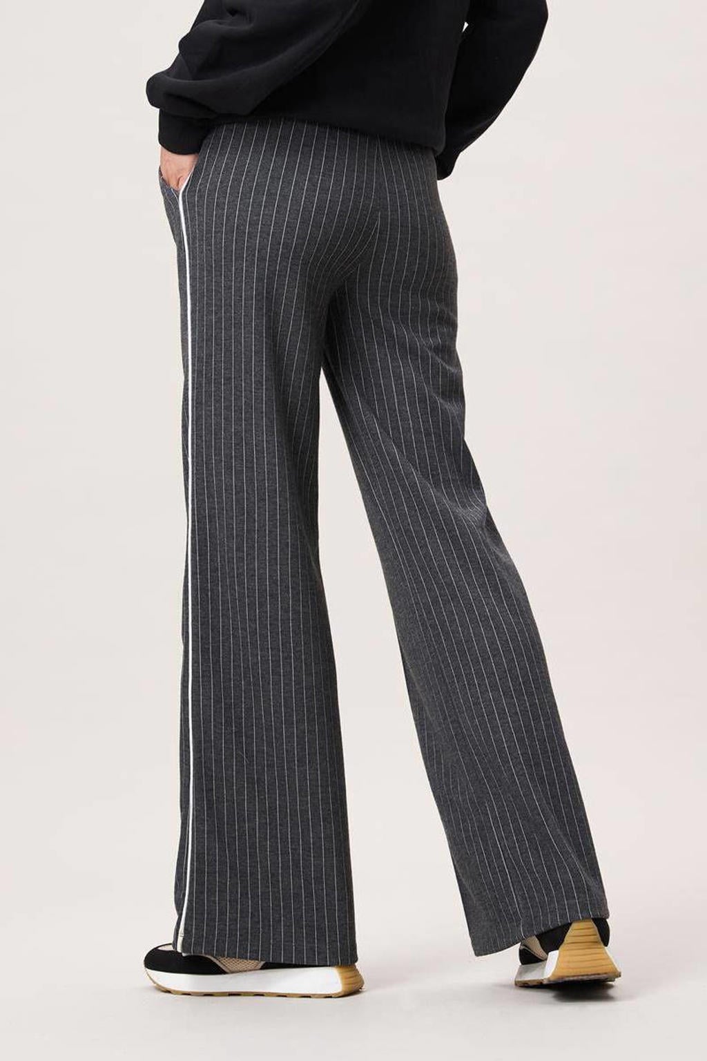 Antraciete dames Miss Etam wide leg regular waist pantalon van viscose met krijtstreepprint