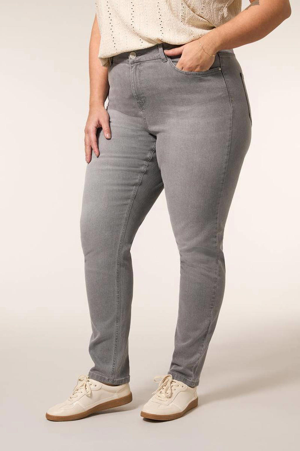 Grey denim dames Miss Etam Plus skinny jeans van denim met regular waist en effen