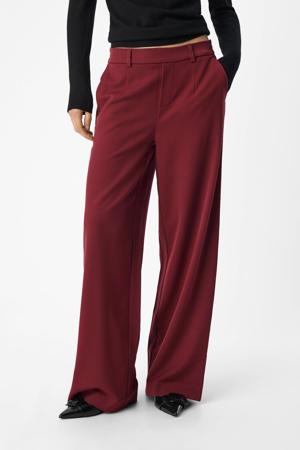 OBJLISA wide leg regular waist pantalon donkerrood