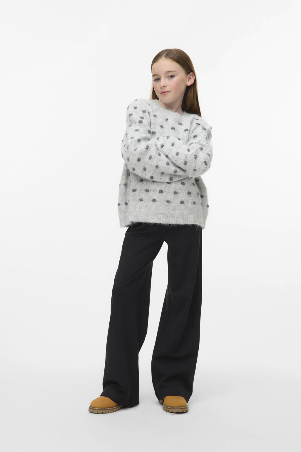 Zwarte meisjes VERO MODA GIRL straight casual broek van viscose met regular waist, elastische tailleband en effen
