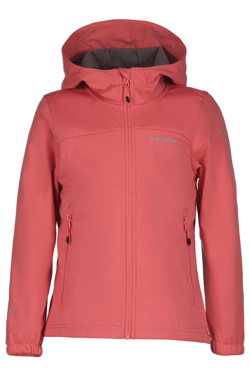 Koraalrode jongens en meisjes Icepeak softshell jas Kleve van polyester met effen, lange mouwen, capuchon en ritssluiting