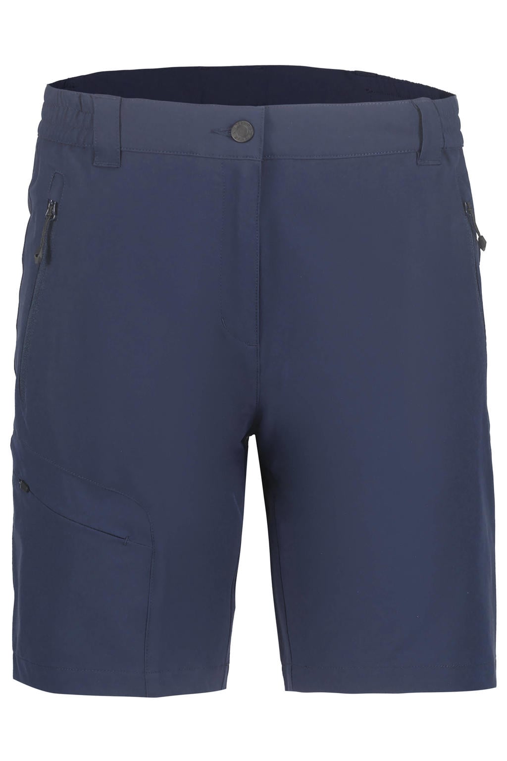 Donkerblauwe dames Icepeak short Beaufort van polyester met regular fit, regular waist, rits- en drukknoopsluiting en effen