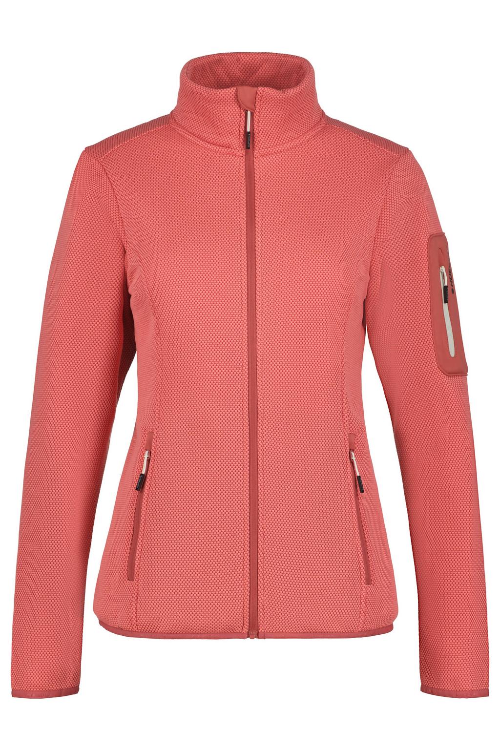 Koraalrode dames Icepeak jack Bowersville van polyester met lange mouwen, opstaande kraag en ritssluiting