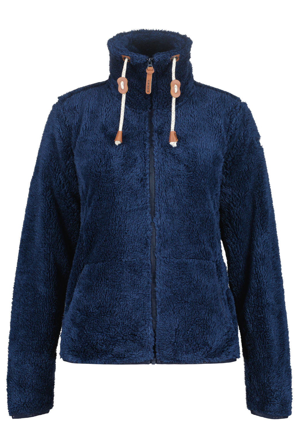 Donkerblauwe dames Icepeak teddy fleece vest Colony met melée print, lange mouwen, opstaande kraag en ritssluiting