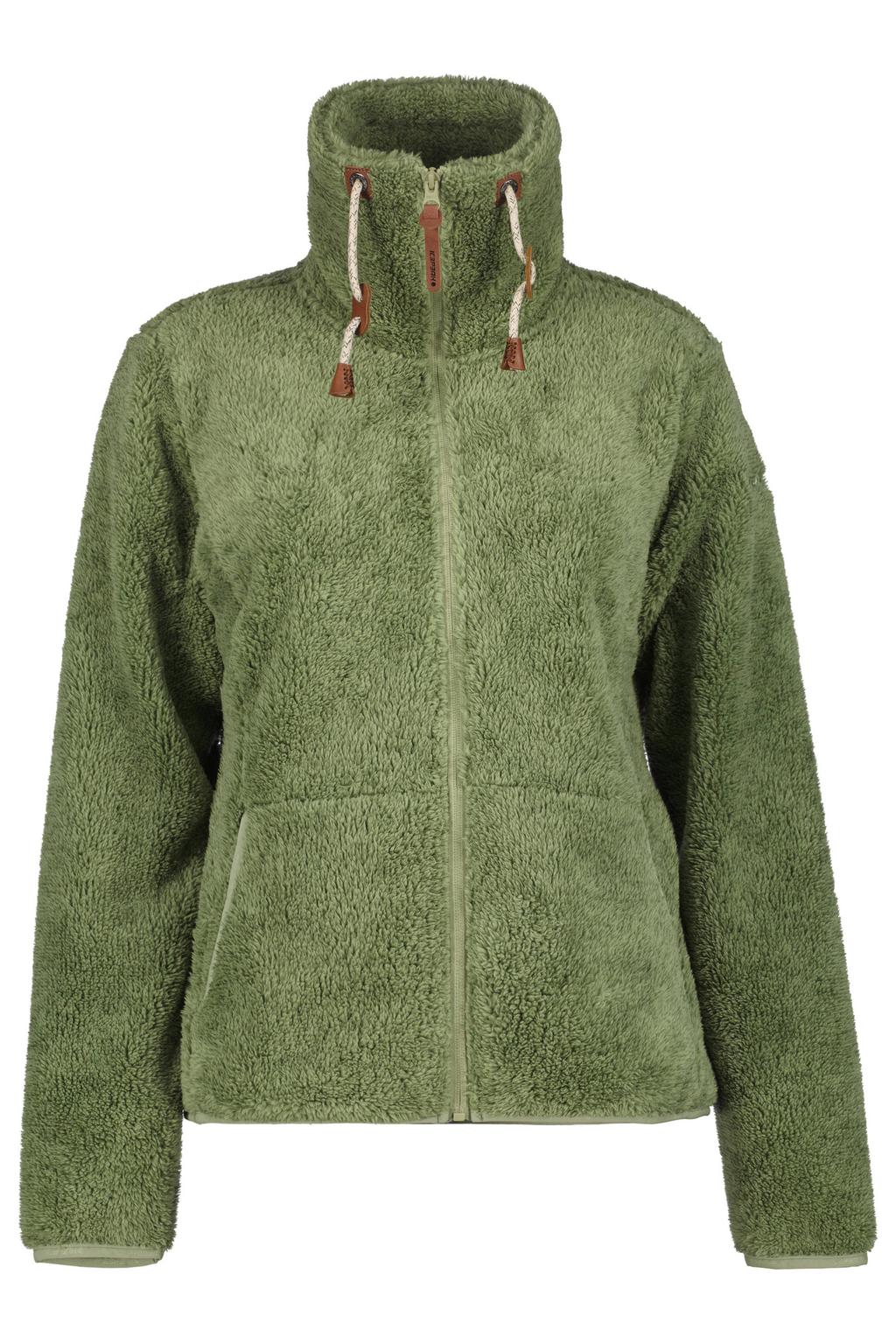 Groene dames Icepeak teddy fleece vest Colony met melée print, lange mouwen, opstaande kraag en ritssluiting
