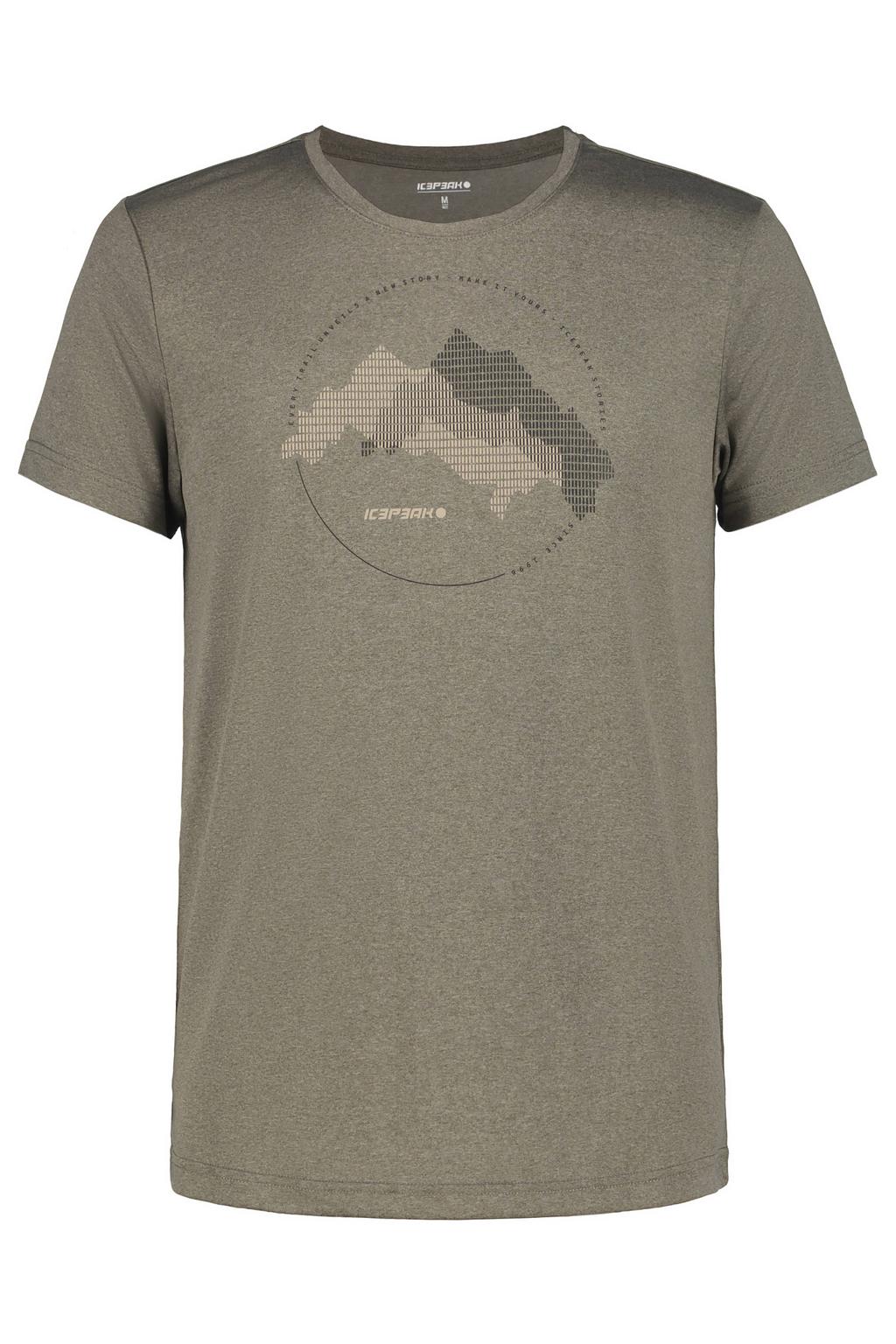 Groen en grijze heren Icepeak T-shirt Bearden van polyester met printopdruk, korte mouwen en ronde hals