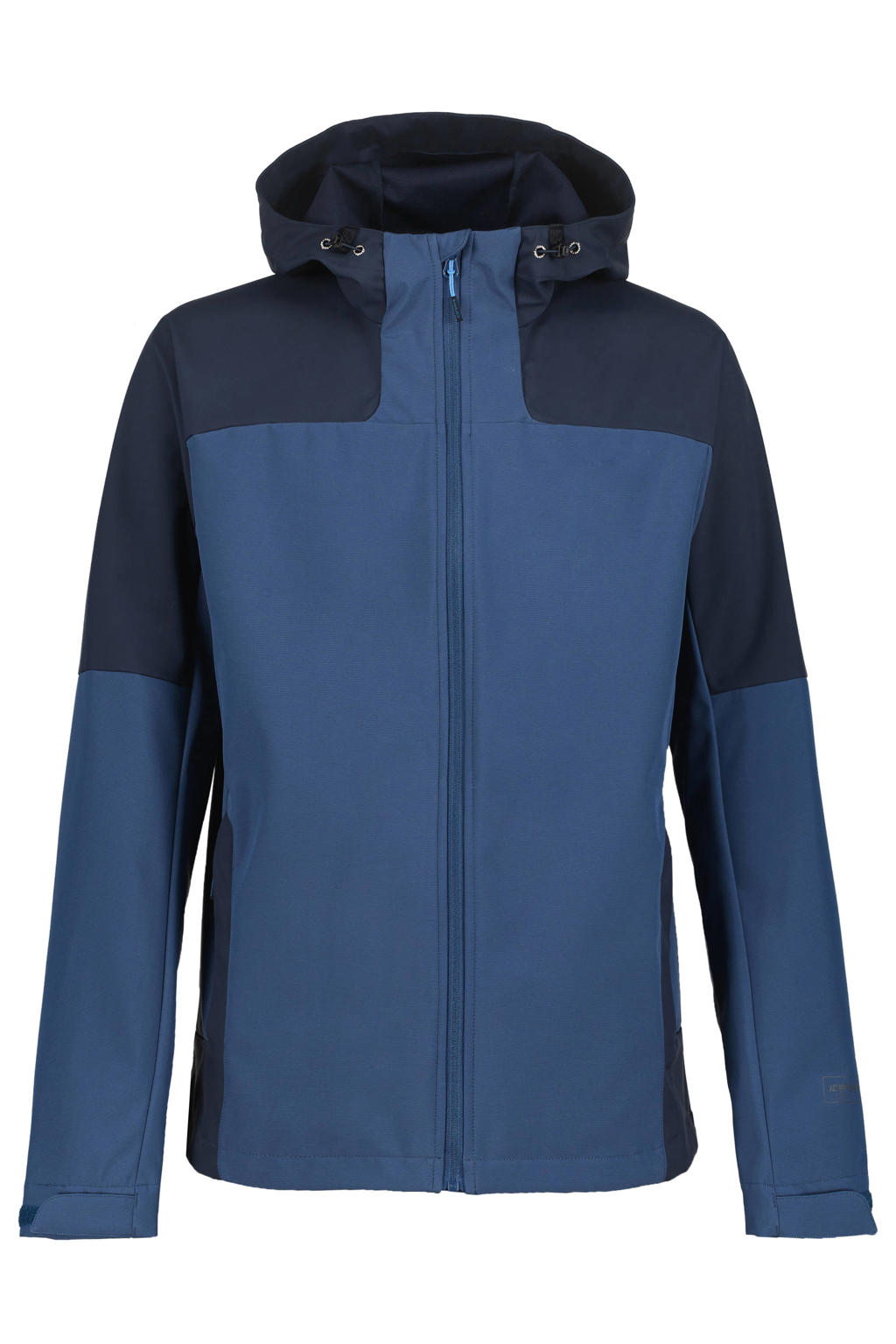 Blauwe heren Icepeak softshell jas Buxton van polyester met lange mouwen, capuchon en ritssluiting