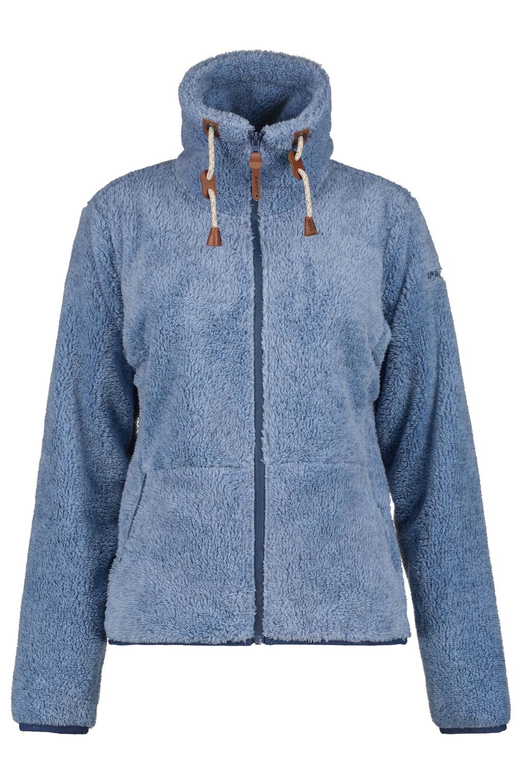 Lichtblauwe dames Icepeak teddy fleece vest Colony met melée print, lange mouwen, opstaande kraag en ritssluiting