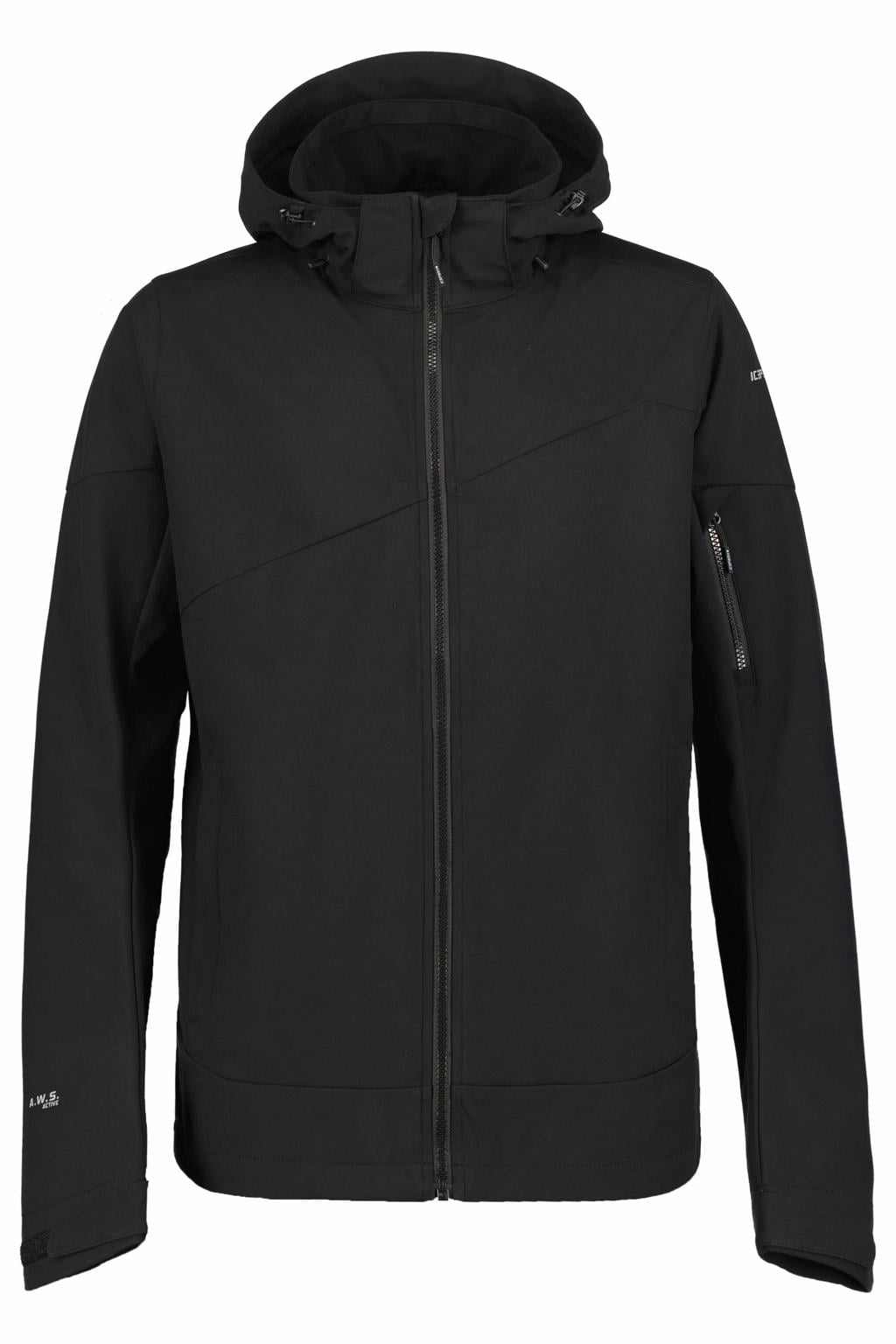 Zwarte heren Icepeak softshell jas Barmstedt met effen, lange mouwen, capuchon en ritssluiting