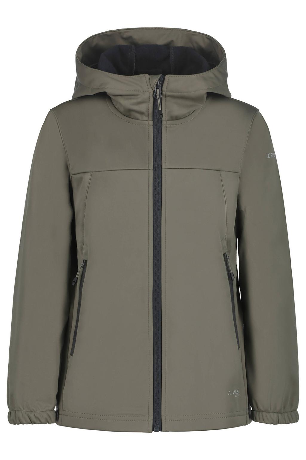 Grijze jongens Icepeak softshell jas Kline van polyester met effen, lange mouwen, capuchon en ritssluiting