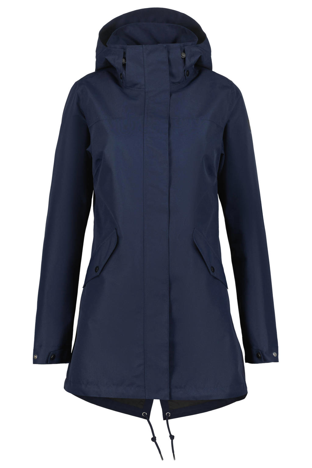 Donkerblauwe dames Icepeak jas Addis van polyester met effen, lange mouwen, capuchon en 2-way rits met windvanger