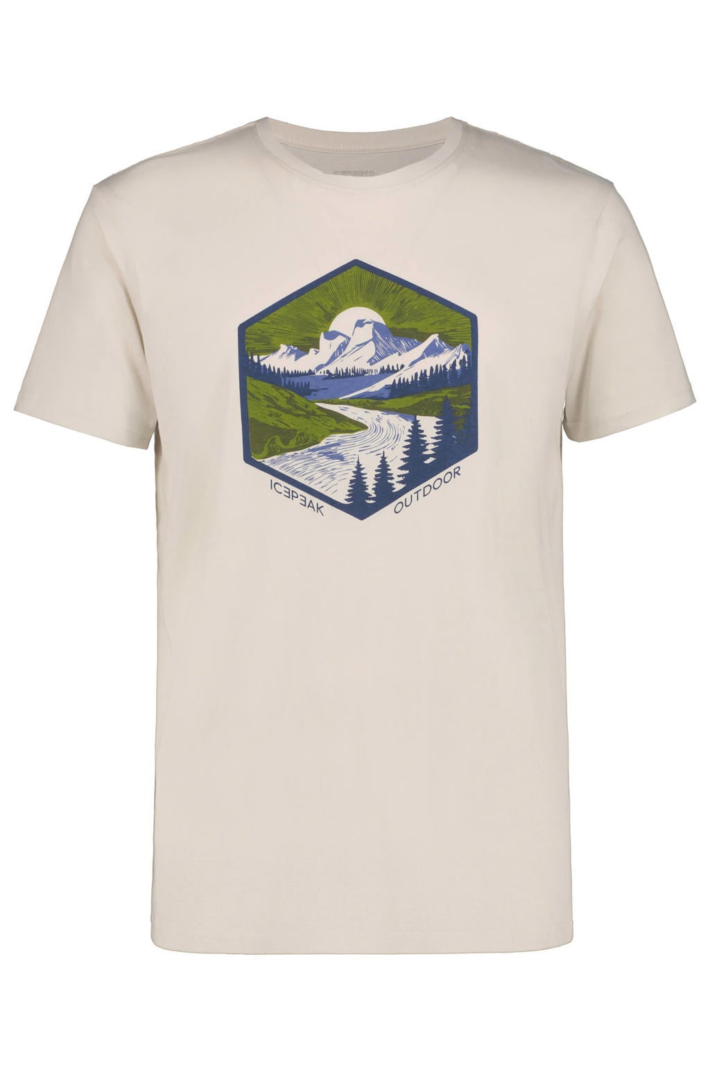 Ecru heren Icepeak T-shirt Mocbach van katoen met printopdruk, korte mouwen en ronde hals