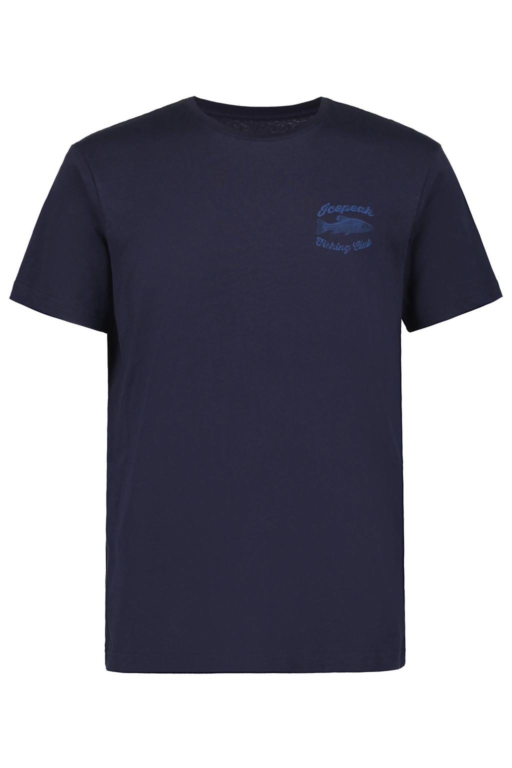 Donkerblauwe heren Icepeak T-shirt Mocbach van katoen met backprint, korte mouwen en ronde hals