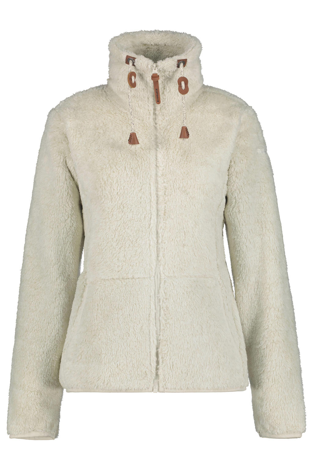 Ecru dames Icepeak teddy fleece vest Colony met melée print, lange mouwen, opstaande kraag en ritssluiting