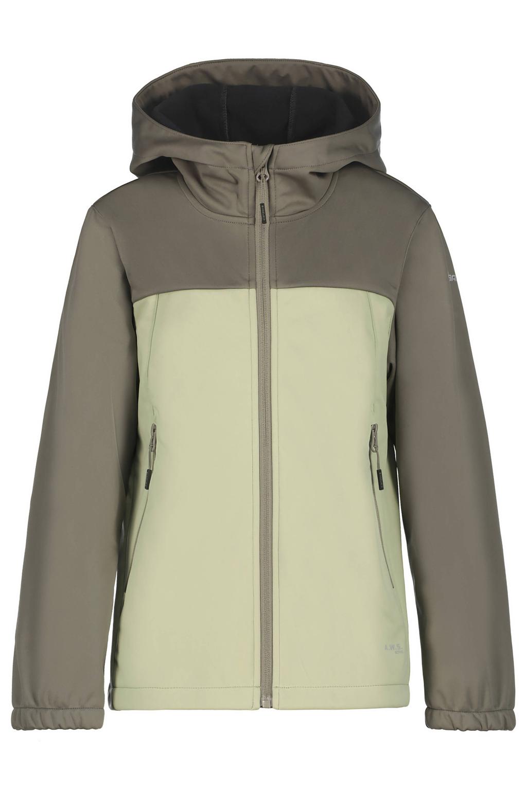 Groen, lichtgroen en olijfgroene jongens Icepeak softshell jas Kline van polyester met effen, lange mouwen, capuchon en ritssluiting