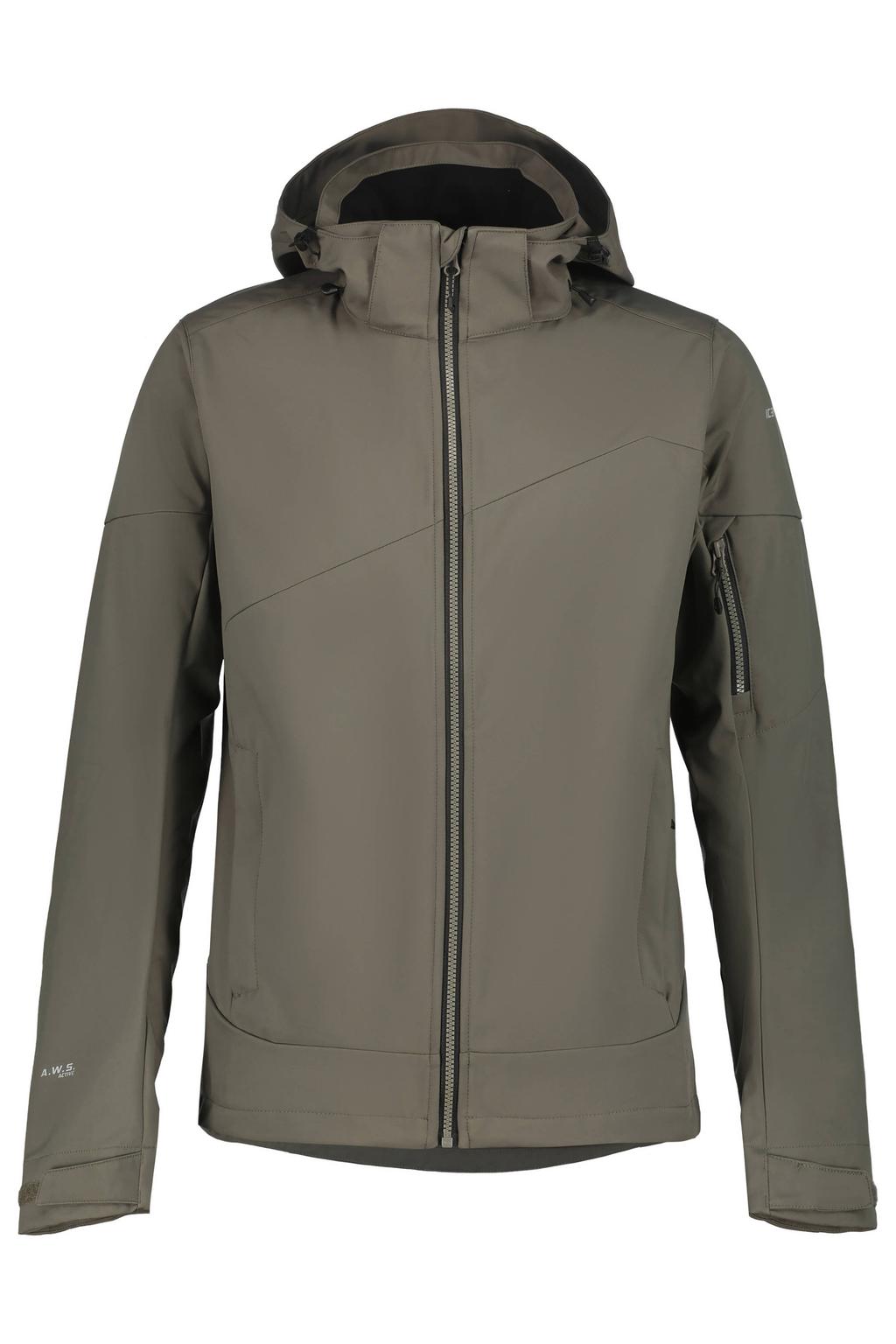 Grijze heren Icepeak softshell jas Barmstedt met effen, lange mouwen, capuchon en ritssluiting