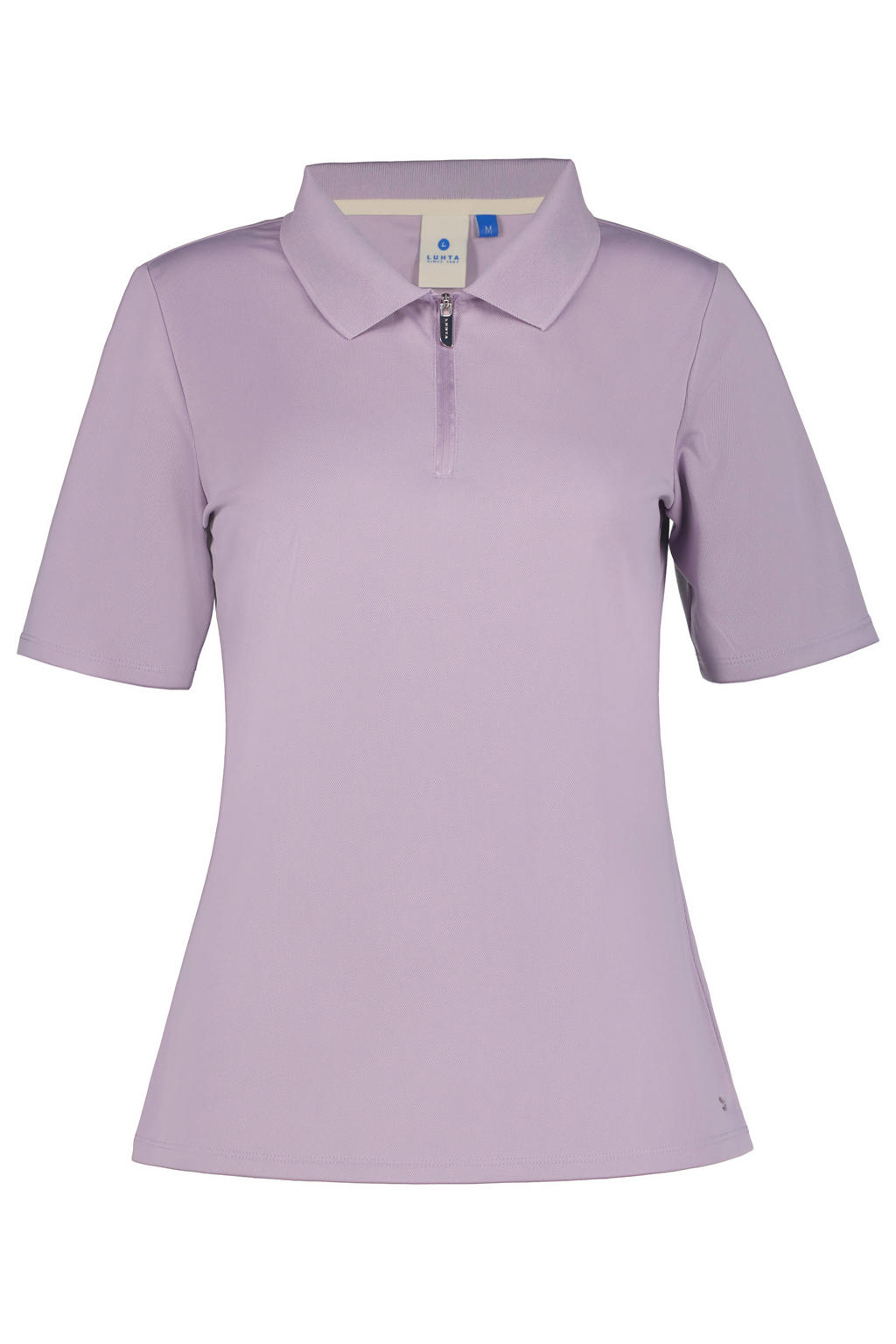 Lavendelkleurige dames Luhta polo Aerola met effen, korte mouwen en halve rits