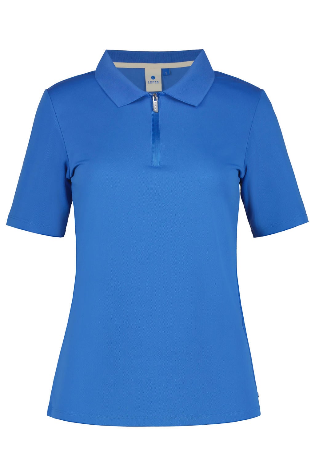 Blauwe dames Luhta polo Aerola met effen, korte mouwen en halve rits