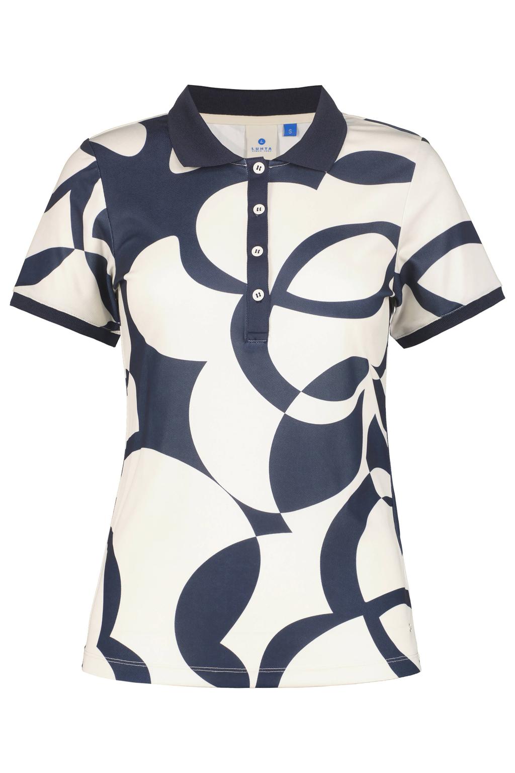 Donkerblauw en witte dames Luhta polo Alajoki met korte mouwen en knoopsluiting