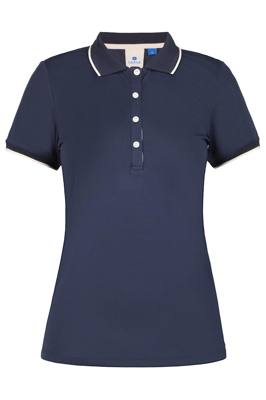 Donkerblauwe dames Luhta polo Kivimaa met effen, korte mouwen en knoopsluiting