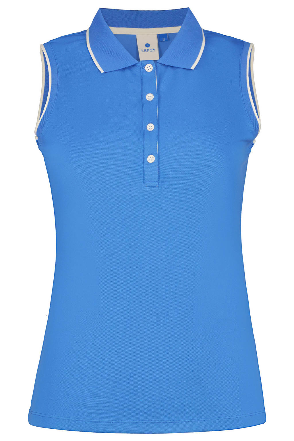 Blauwe dames Luhta T-shirt Kivisaari van polyester met effen, polo kraag en knoopsluiting