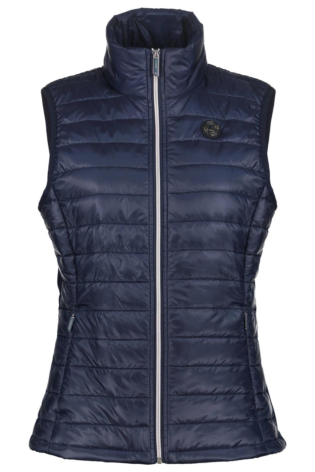 Donkerblauwe dames Luhta bodywarmer Isokorpi van polyester met effen, opstaande kraag en ritssluiting
