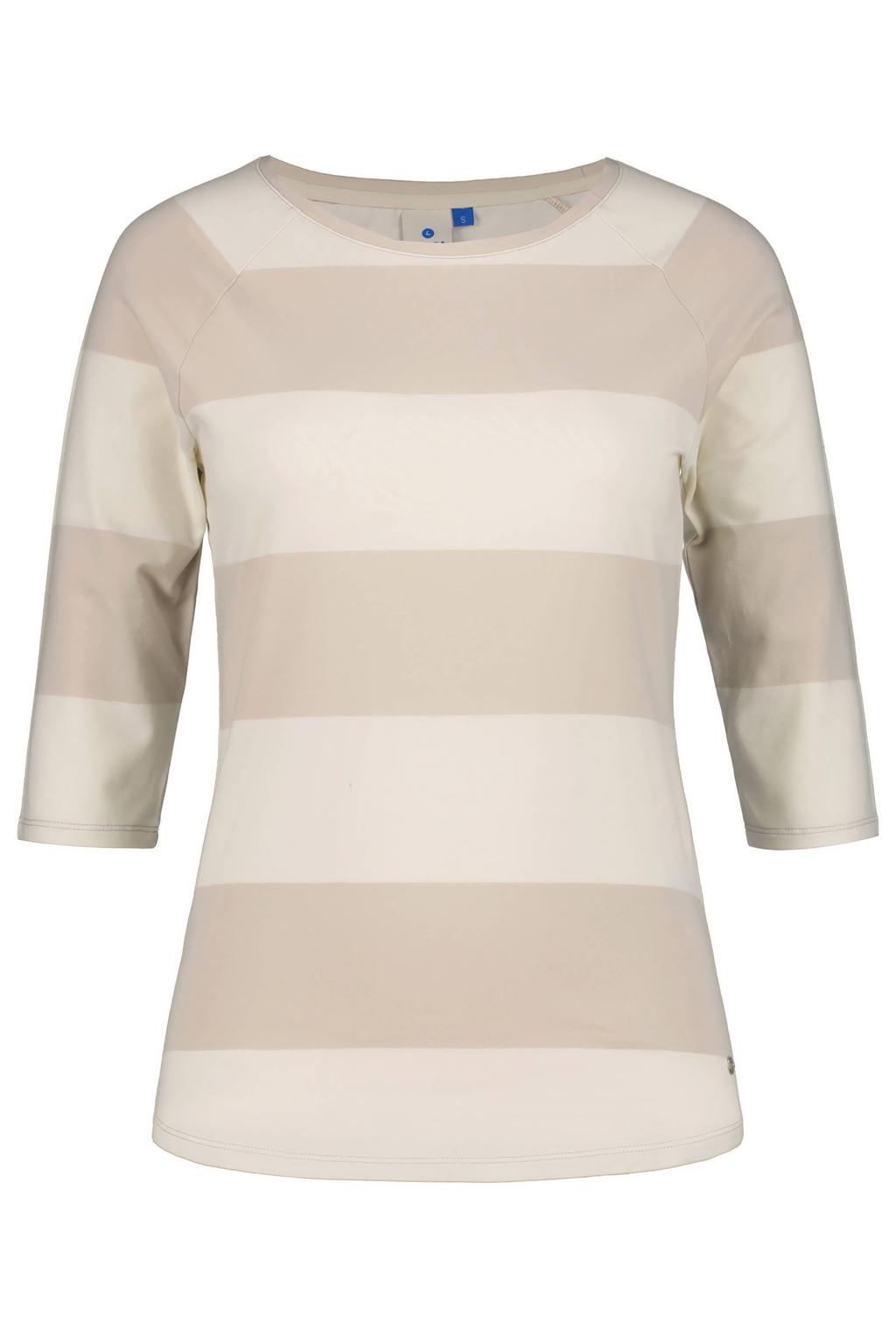 Beige dames Luhta T-shirt Hadli van katoen met strepenprint, driekwart mouwen en ronde hals