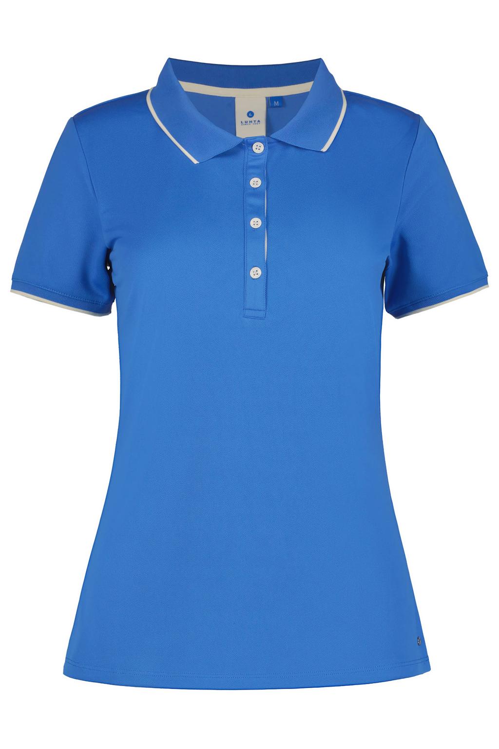 Blauwe dames Luhta polo Kivimaa met effen, korte mouwen en knoopsluiting