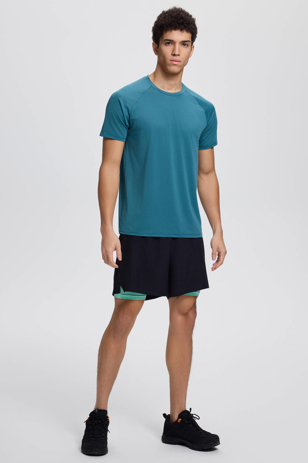 Petrolkleurige heren Rukka hardloopshirt Muukko V2 van polyester met korte mouwen en ronde hals