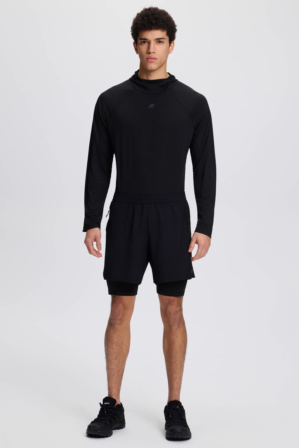 Zwarte heren Rukka hardloopshort Maaninka 2In1 van polyester met elastische tailleband met koord en effen