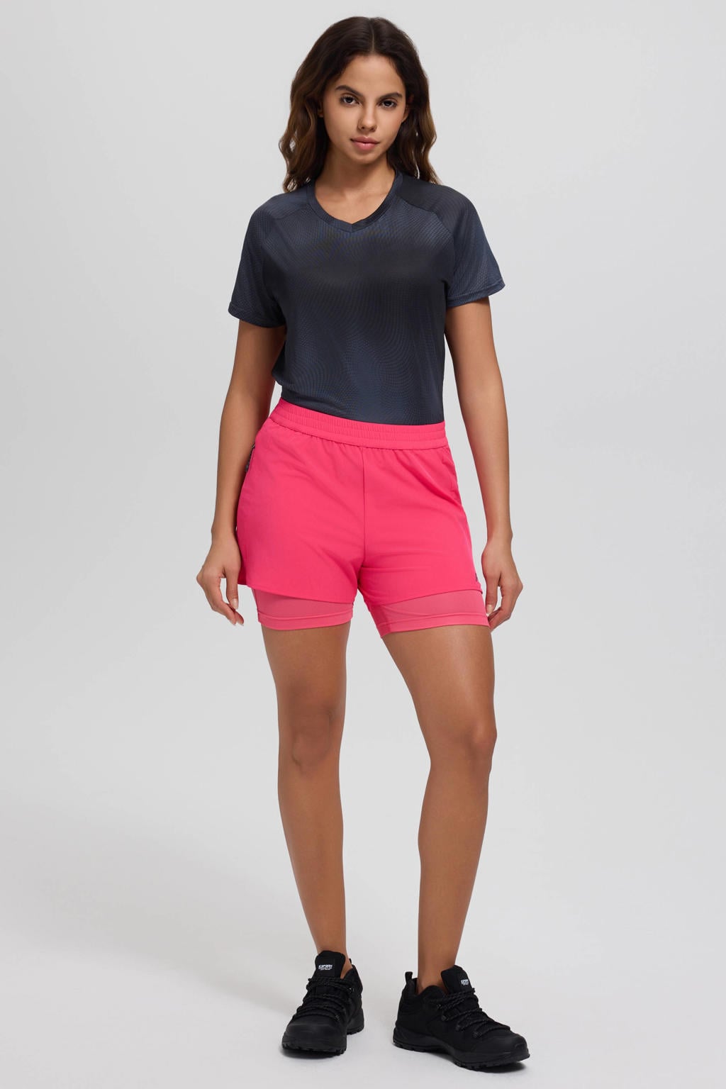 Roze dames Rukka hardloopshort Makela 2In1 van polyester met regular fit, regular waist en effen