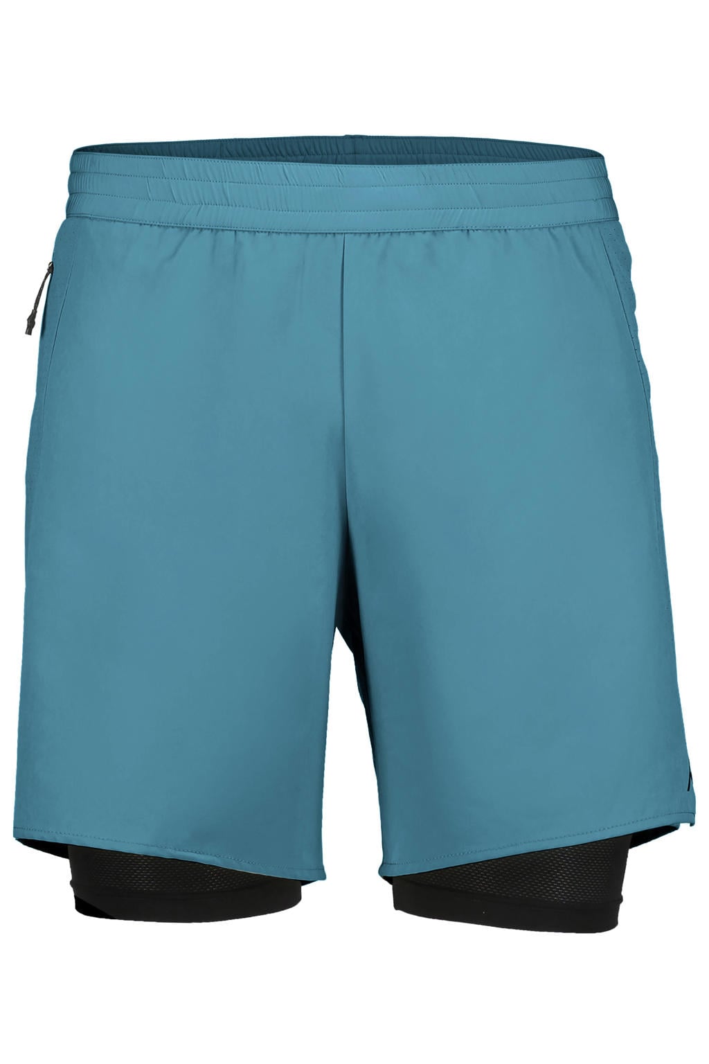 Petrolkleurige heren Rukka hardloopshort Maaninka 2In1 van polyester met elastische tailleband met koord en effen