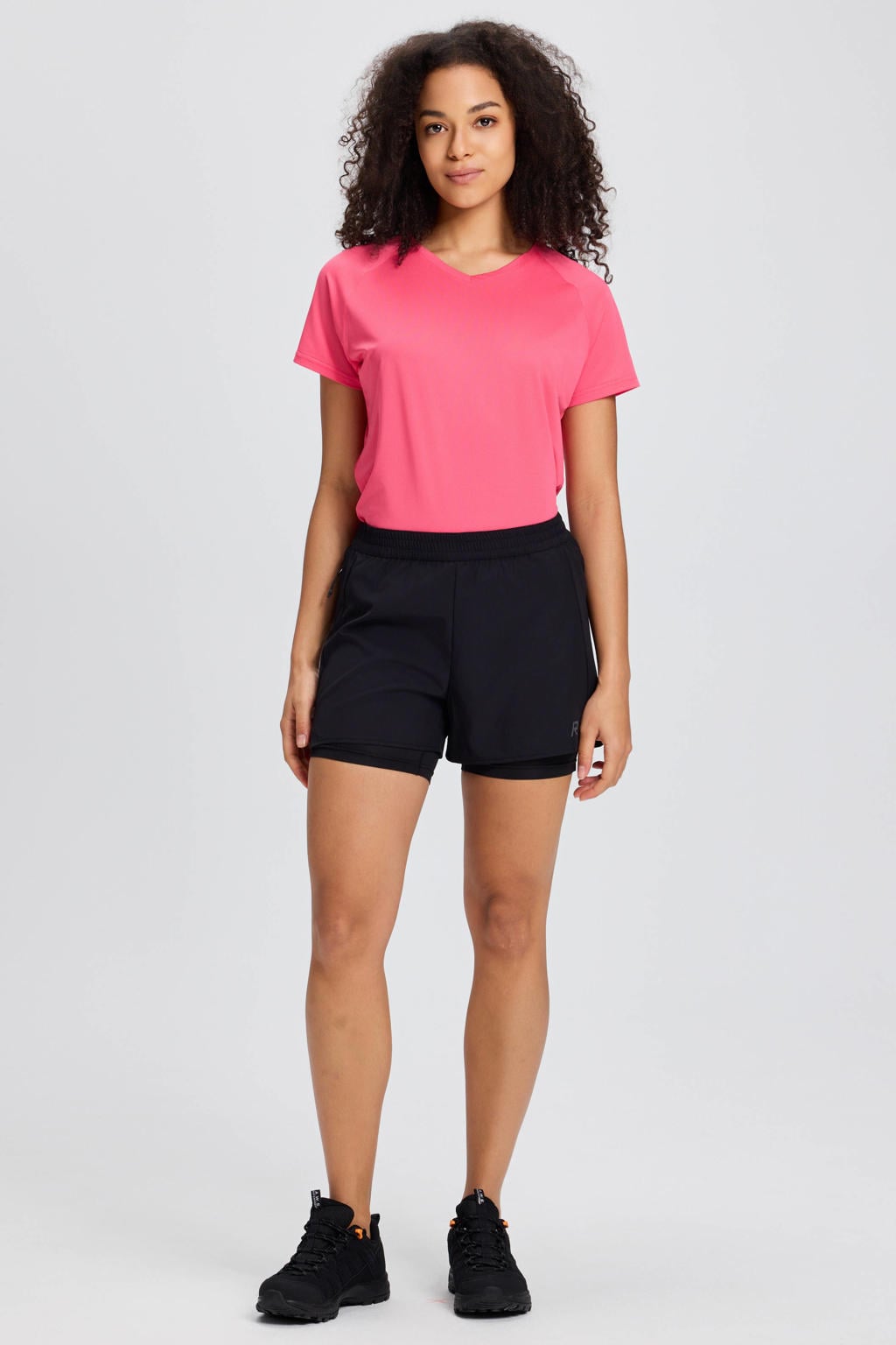 Zwarte dames Rukka hardloopshort Makela 2In1 van polyester met regular fit, regular waist en effen