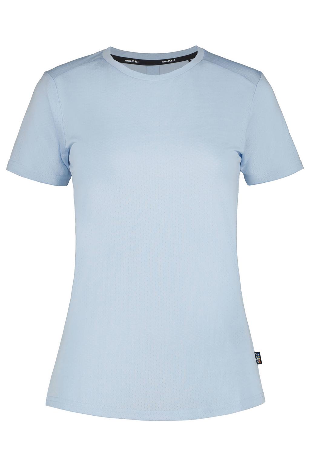 Lichtblauwe dames Rukka hardloopshirt Ylakartti van polyester met effen, korte mouwen en ronde hals