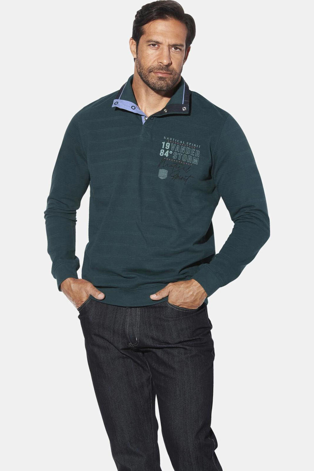 Jan Vanderstorm +FIT Collectie MAGNUSDAL gestreepte sweater Plus Size petrol