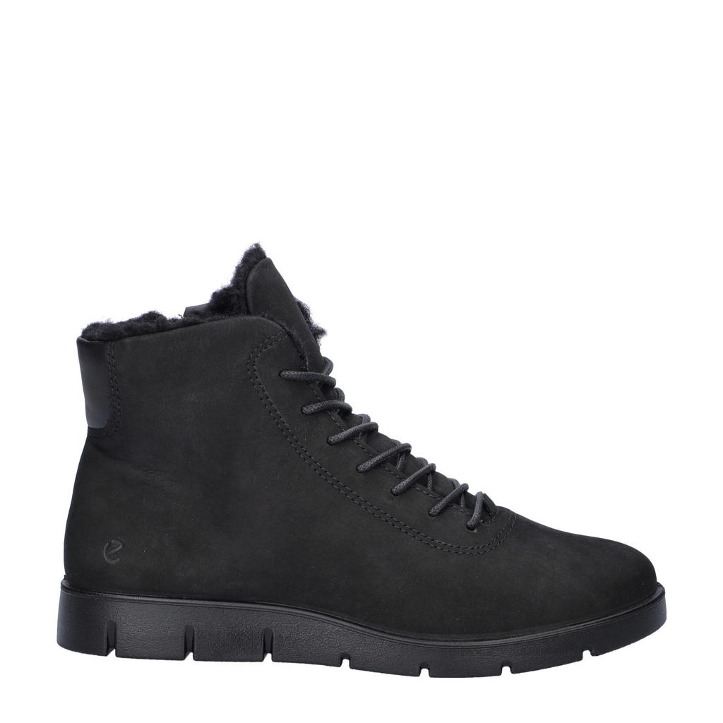 Zwarte dames Ecco Bella gevoerde nubuck veterboots met rits- en vetersluiting