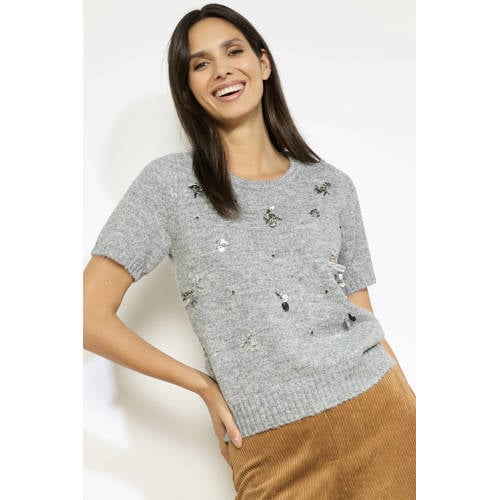 LOLALIZA pullover met wol grijs met pailletten afbeelding