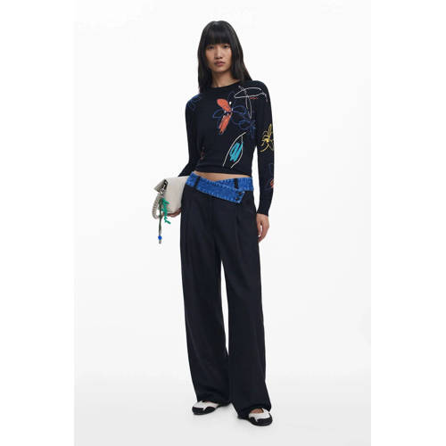 Desigual Wide leg high waist broek zwart afbeelding