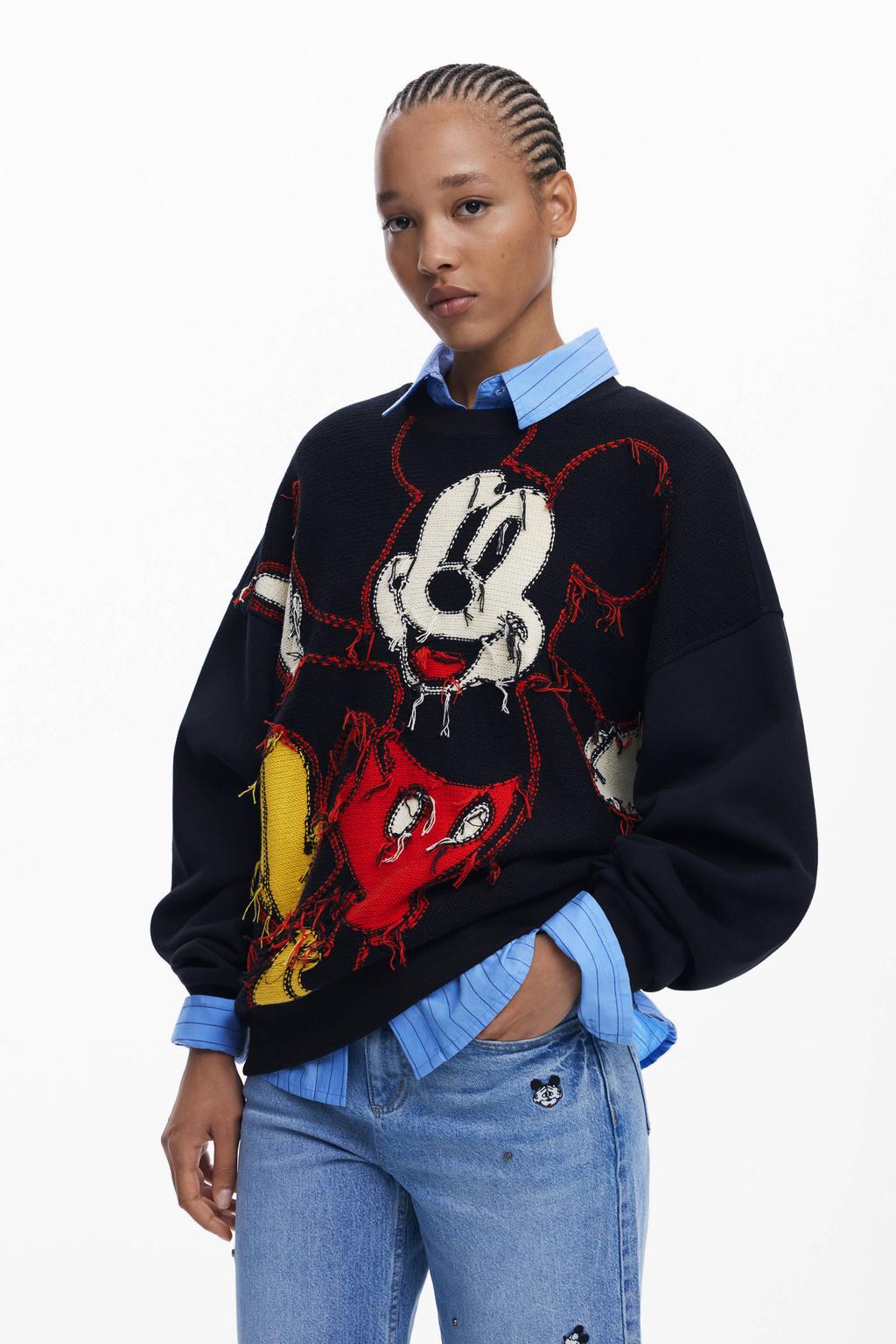 Zwarte dames Desigual pullover van katoen met lange mouwen en ronde hals