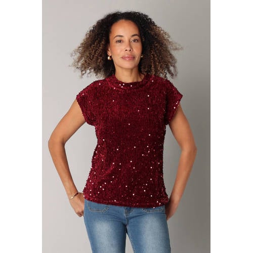 ES&SY glitter top donkerrood met pailletten afbeelding