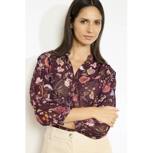 LOLALIZA gebloemde blouse donkerrood afbeelding