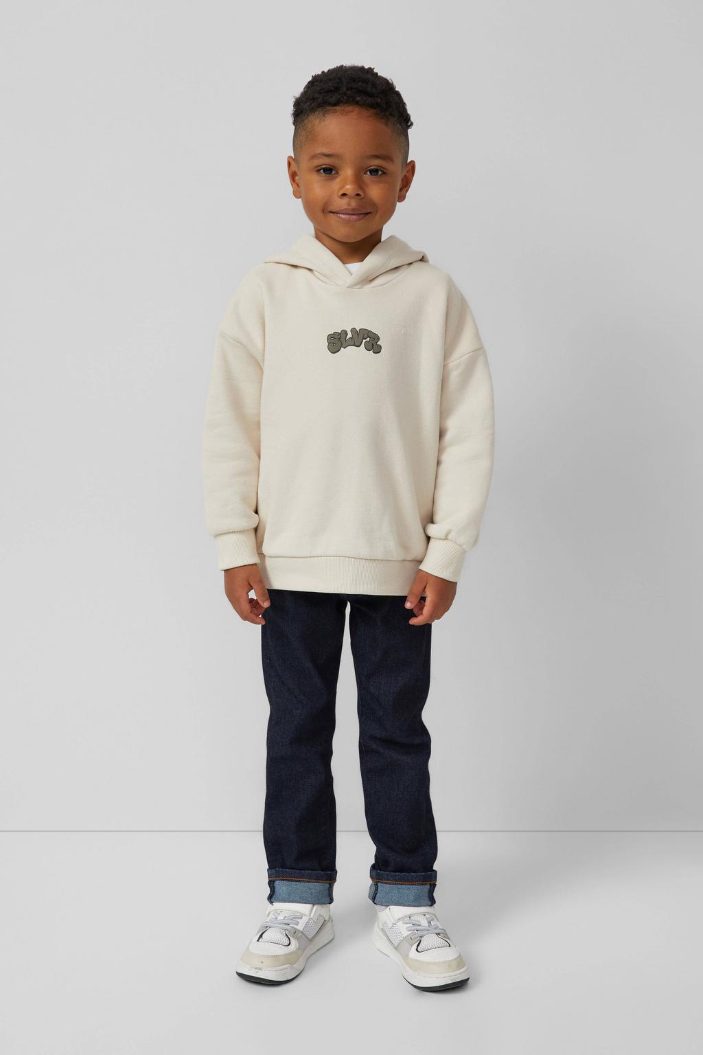 Ecru jongens s.Oliver hoodie van sweat materiaal met backprint, lange mouwen en capuchon