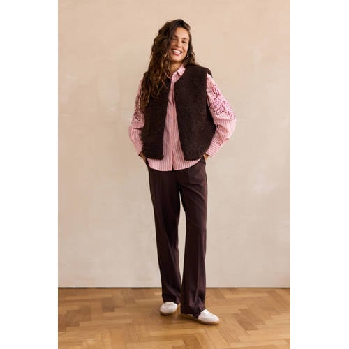 LOLALIZA high waist pantalon donkerbruin afbeelding