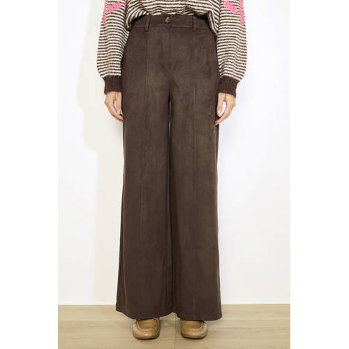 LOLALIZA wide leg regular waist broek donkerbruin afbeelding